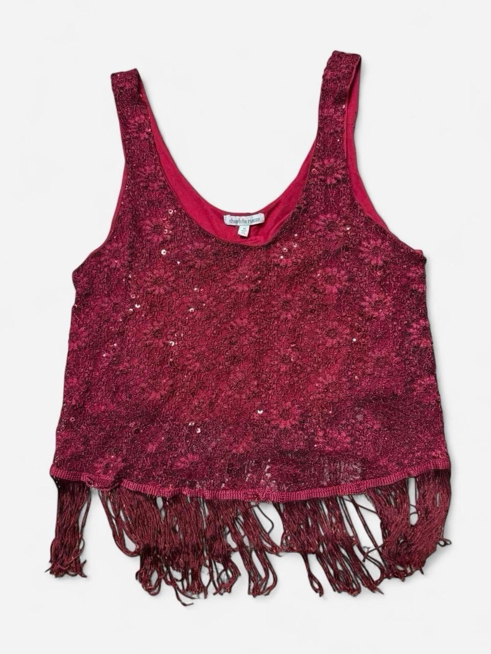Charlotte Russe Sequin & Fringe Tank Top - Burgundy